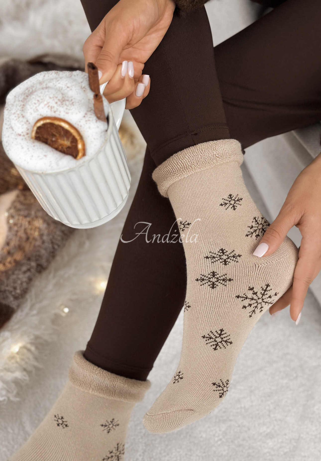 Lange gemusterte Socken Sugar Snow Beige