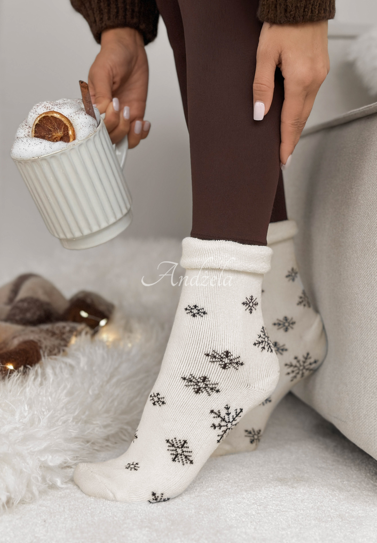 Lange gemusterte Socken Sugar Snow Weiß