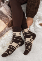Lange skarpetki z nadrukiem Winter Steps czekoladowo-Beige