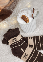 Lange skarpetki z nadrukiem Winter Steps czekoladowo-Beige