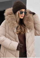 Długa pikowana Jacke z futerkiem Wintery Affection Beige