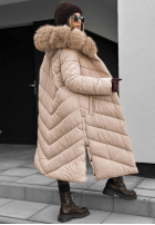 Długa pikowana Jacke z futerkiem Wintery Affection Beige