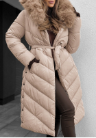 Długa pikowana Jacke z futerkiem Wintery Affection Beige