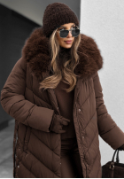 Długa pikowana Jacke z futerkiem Wintery Affection Schokoladenbraun