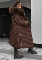 Długa pikowana Jacke z futerkiem Wintery Affection Schokoladenbraun