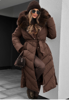 Długa pikowana Jacke z futerkiem Wintery Affection Schokoladenbraun
