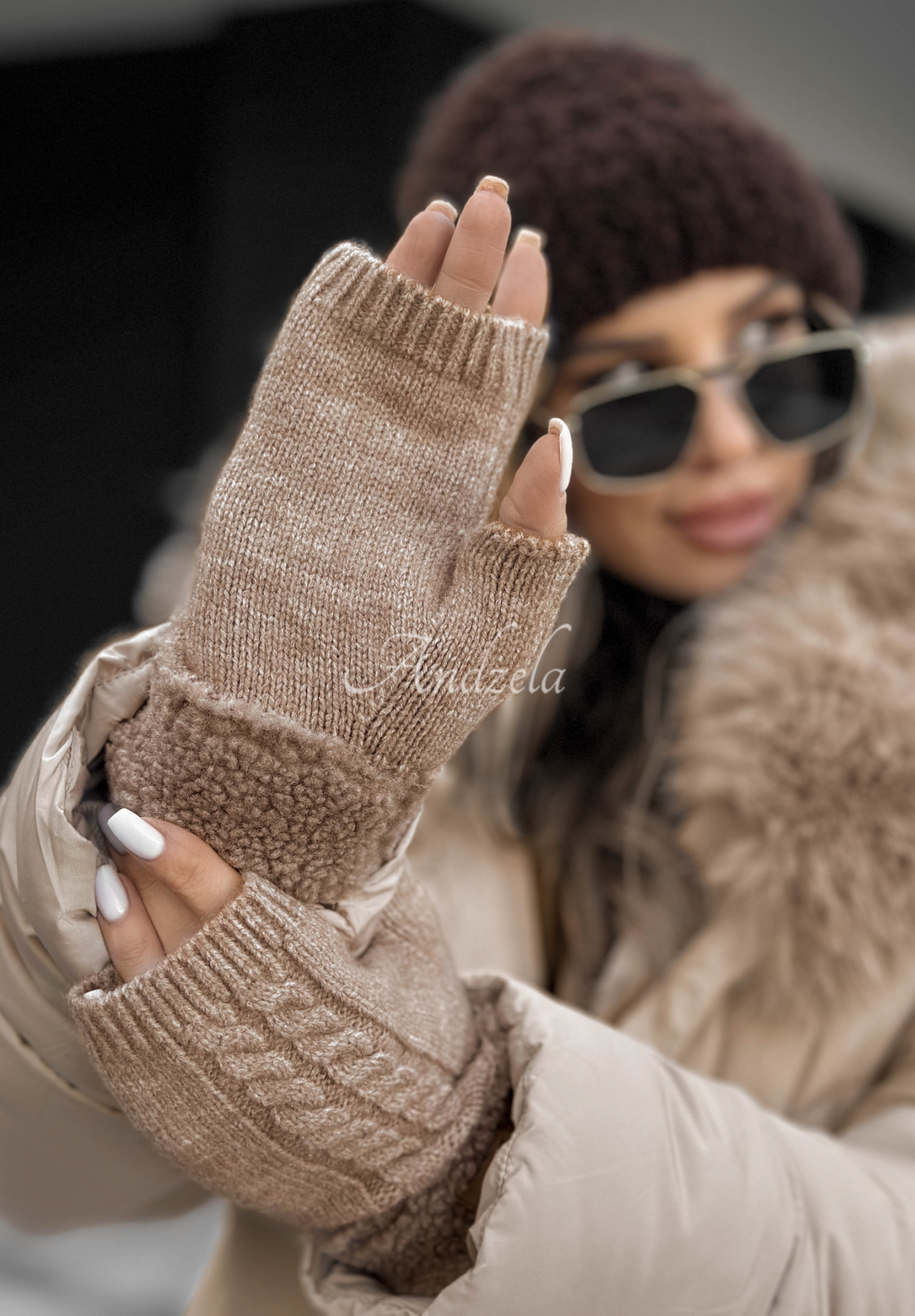 Schaffellhandschuhe Enjoying Winter Beige
