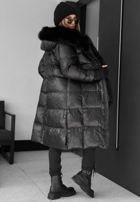 Daunenjacke mit Fell Zero Contact Schwarz