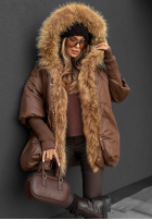 Puchowa Jacke z futerkiem Hello October Schokoladenbraun