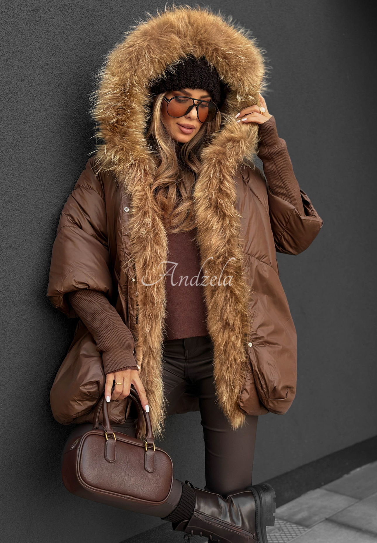 Steppjacke mit Fell Hello October Schokoladenbraun
