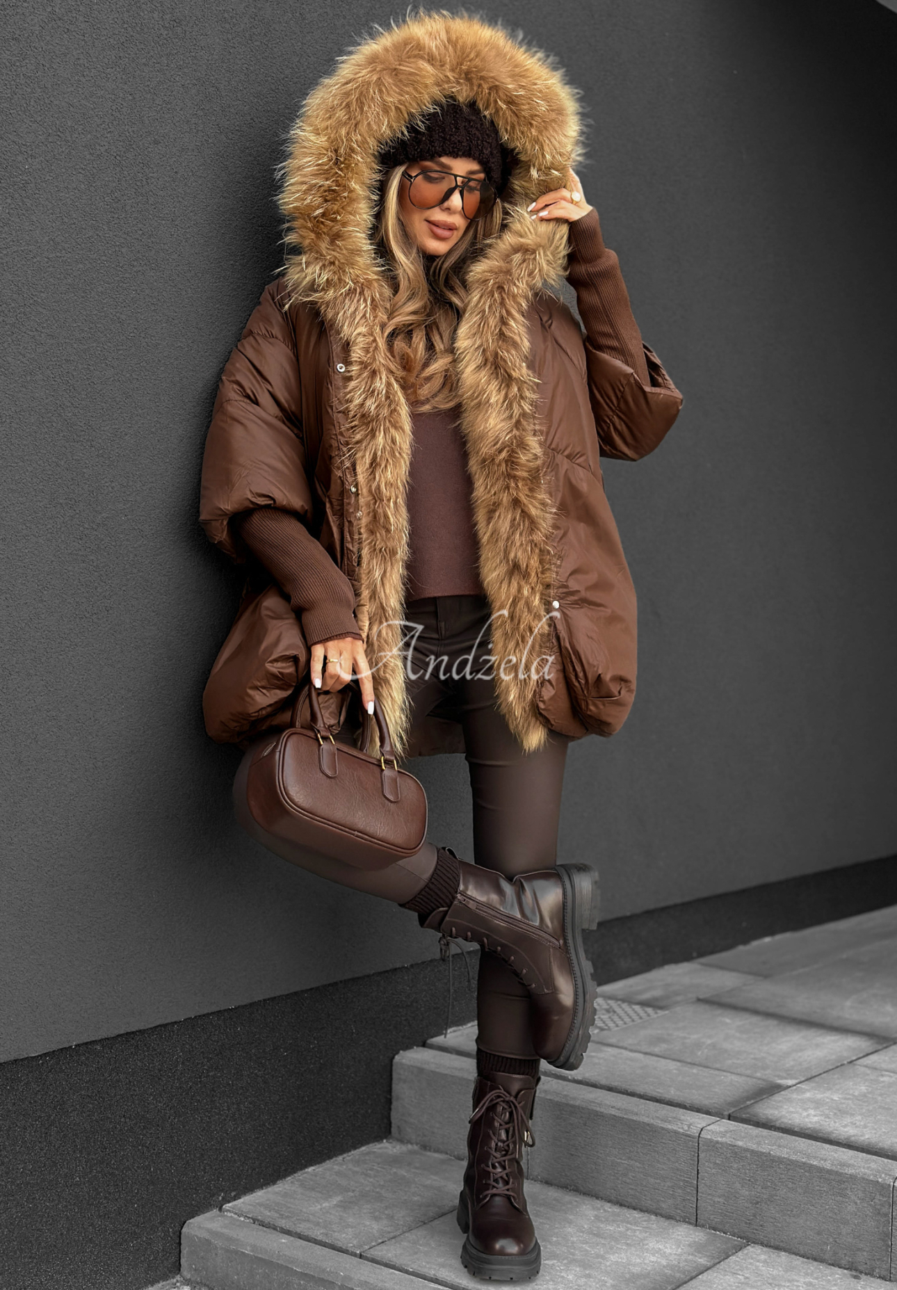 Steppjacke mit Fell Hello October Schokoladenbraun