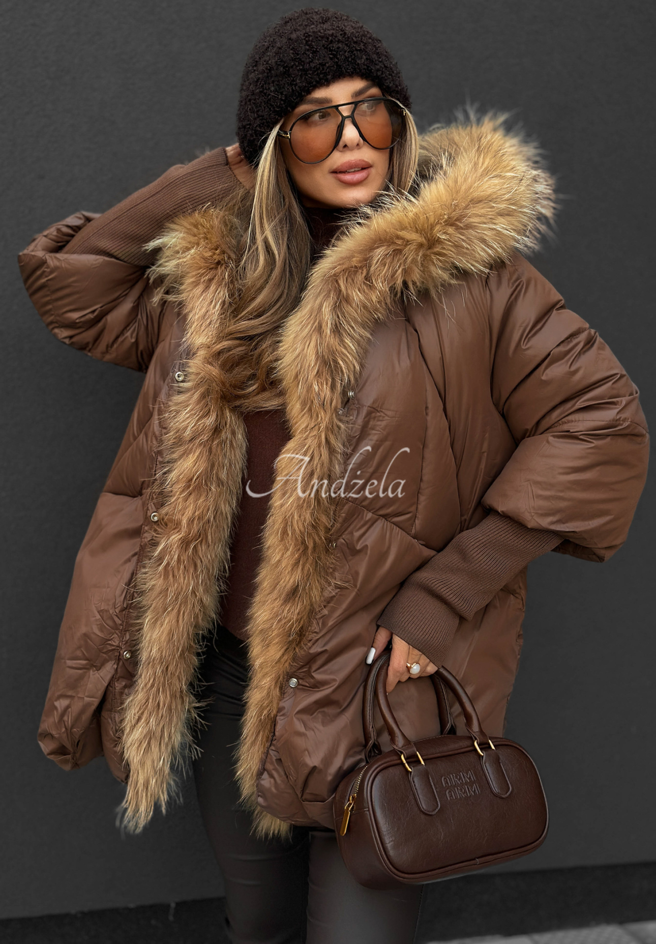 Steppjacke mit Fell Hello October Schokoladenbraun