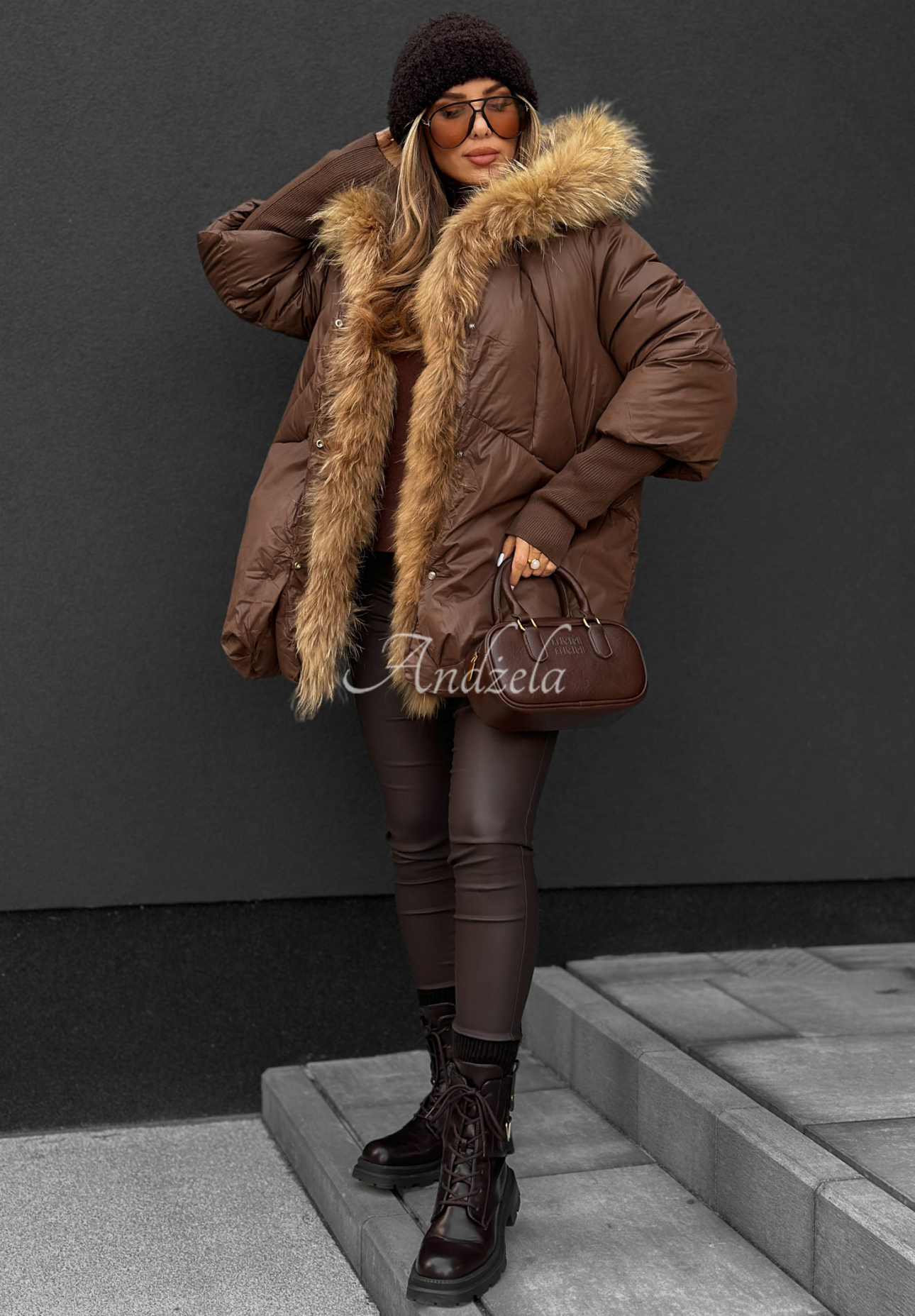 Steppjacke mit Fell Hello October Schokoladenbraun