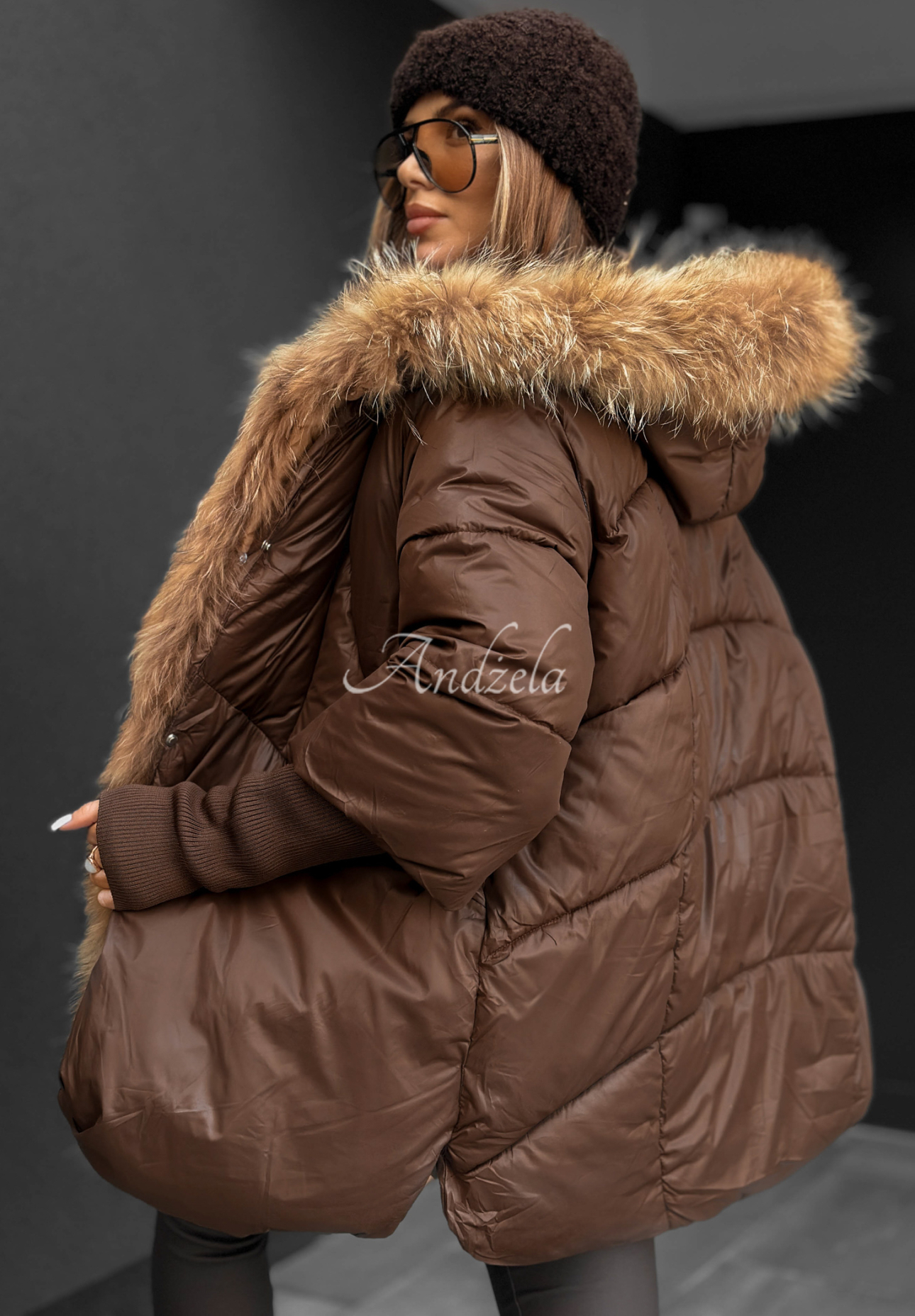 Steppjacke mit Fell Hello October Schokoladenbraun