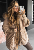Długa Jacke z futerkiem Hello October Beige
