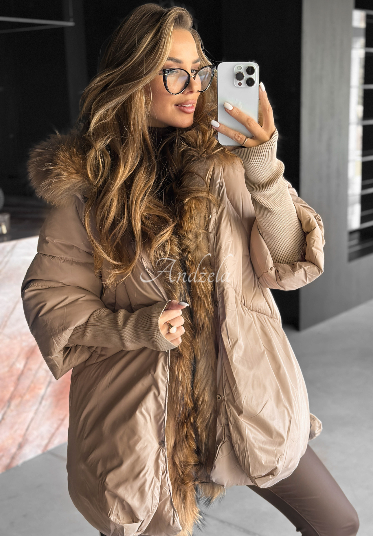 Steppjacke mit Fell Hello October Beige