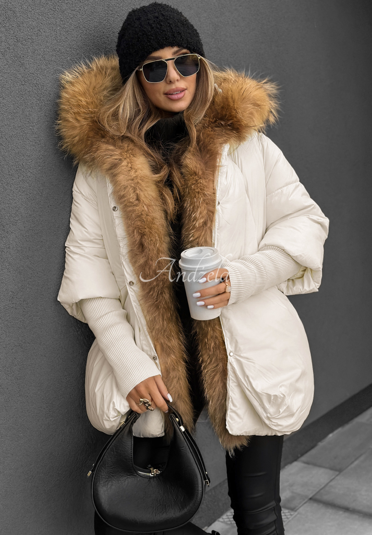 Steppjacke mit Fell Hello October Ecru