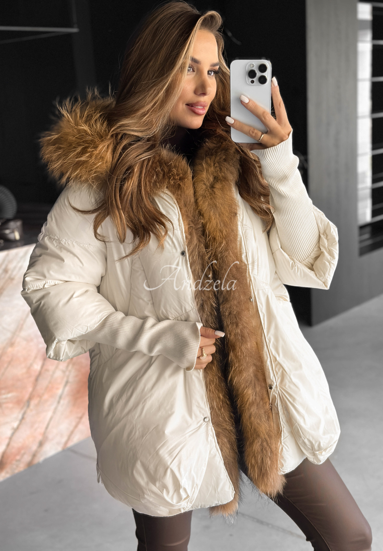 Steppjacke mit Fell Hello October Ecru