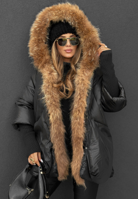 Steppjacke mit Fell Hello October Schwarz