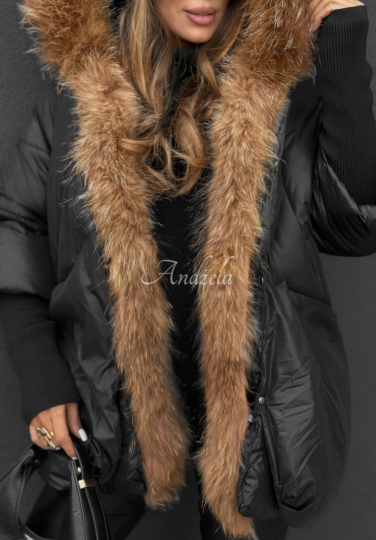 Steppjacke mit Fell Hello October Schwarz
