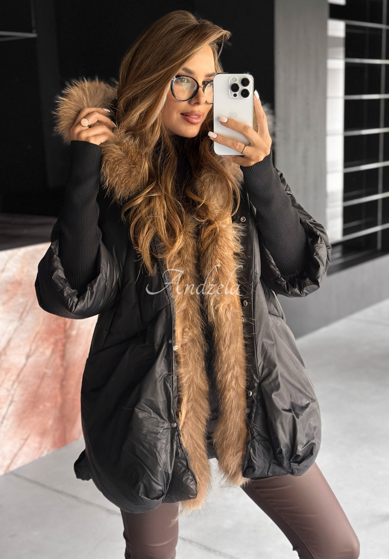 Steppjacke mit Fell Hello October Schwarz