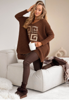 Asymetryczny Pullover z nadrukiem Feel The Vibe Schokoladenbraun