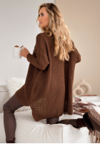 Asymetryczny Pullover z nadrukiem Feel The Vibe Schokoladenbraun