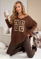 Asymetryczny Pullover z nadrukiem Feel The Vibe Schokoladenbraun