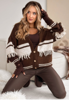 Krótki Cardigan oversize z frędzlami Hot Cocoa Time Schokoladenbraun