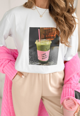 T-Shirt mit Aufdruck I Love Matcha Weiß