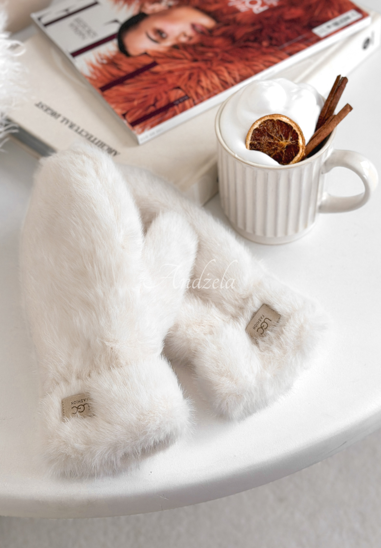 Handschuhe mit Fell Snowy Ecru
