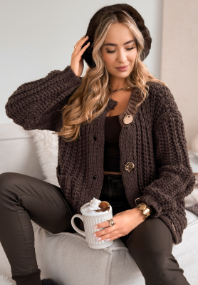 Kurze Strickjacke mit Knöpfen Autumn Lovers Schokoladenbraun