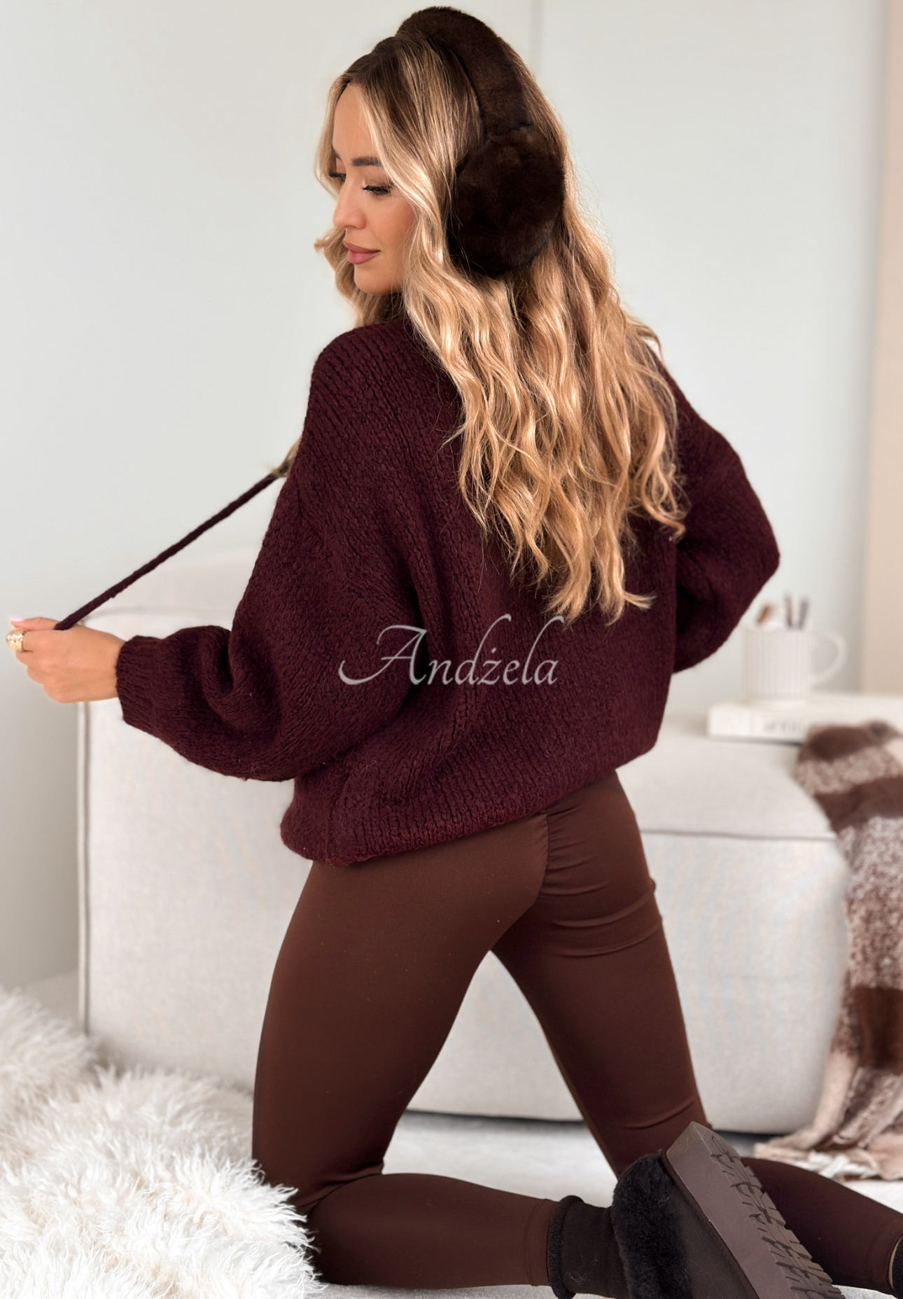 Oversize-Pullover mit Schnürung und Wolle Hug Me Tight Burgunderrot