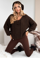 Pullover oversize ze sznurowaniem Hug Me Tight Schokoladenbraun