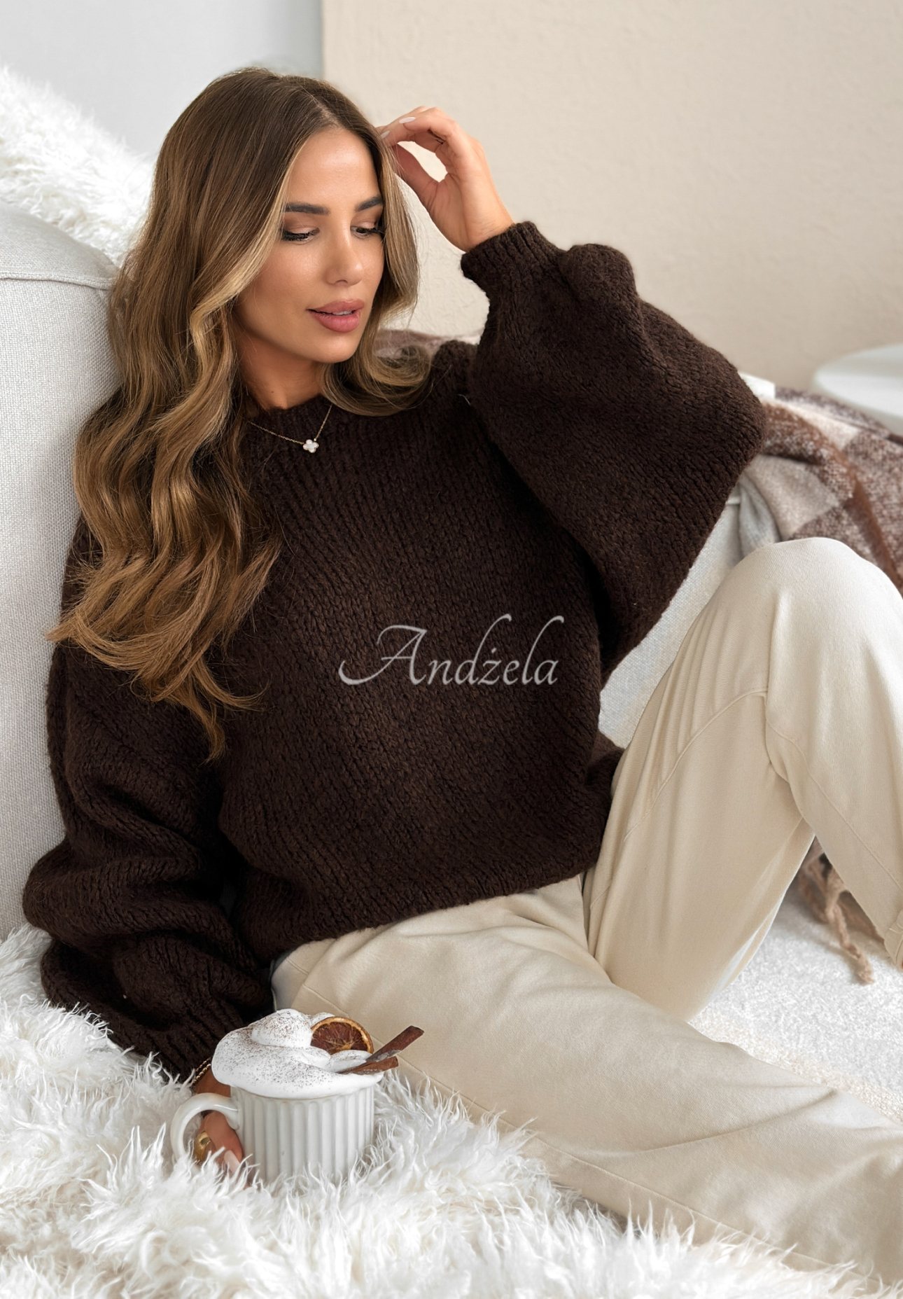 Oversize-Pullover aus Wolle Pink Mountain Schokoladenbraun