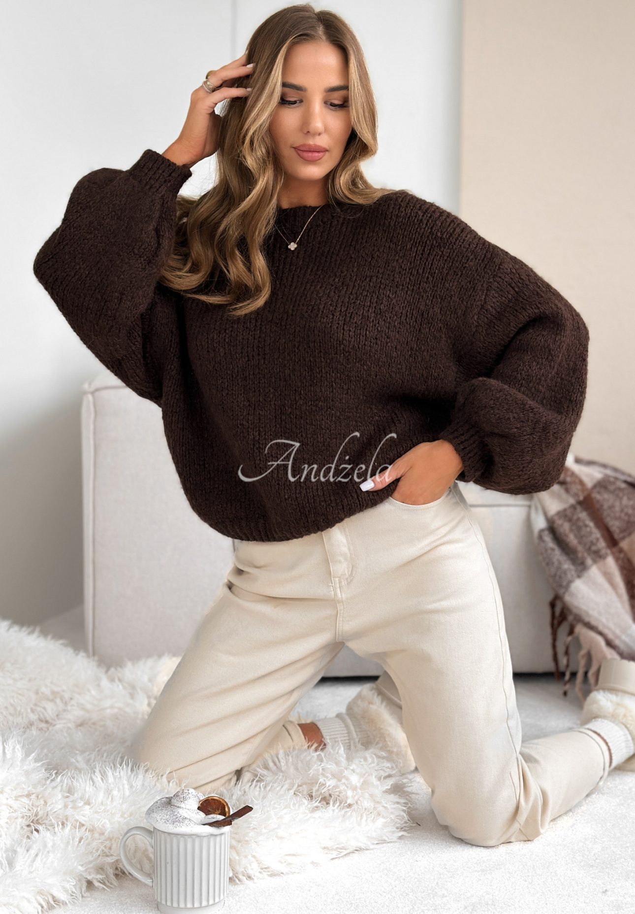 Oversize-Pullover aus Wolle Pink Mountain Schokoladenbraun
