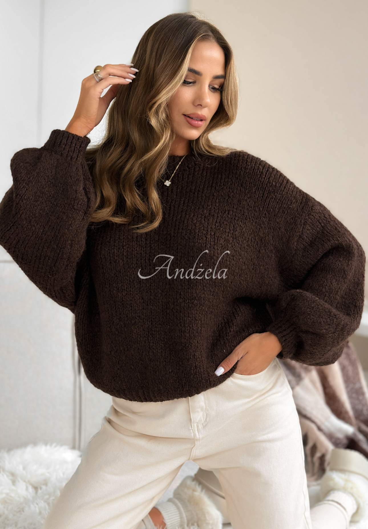 Oversize-Pullover aus Wolle Pink Mountain Schokoladenbraun
