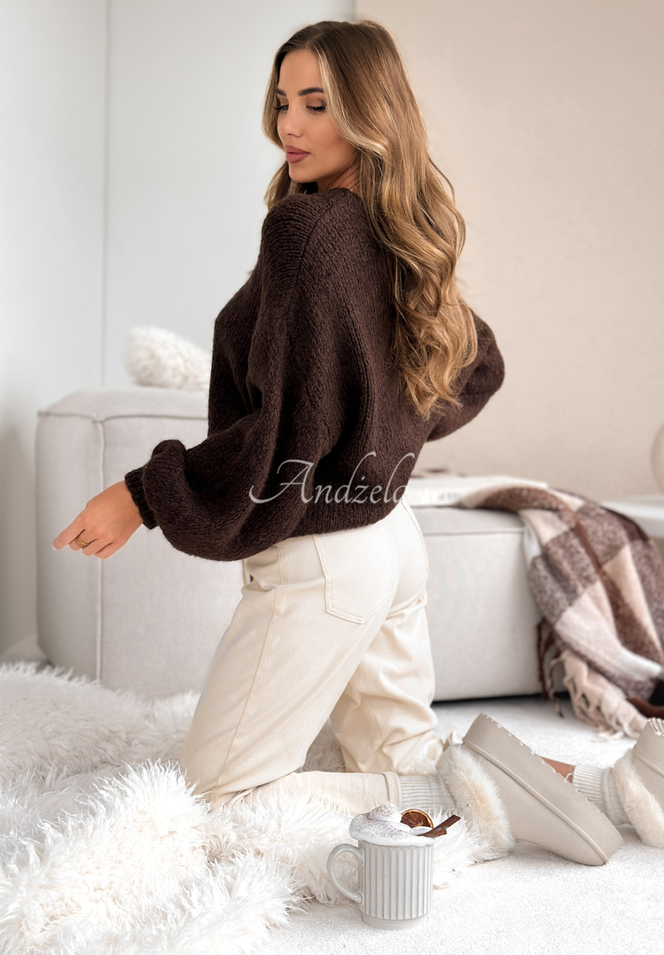 Oversize-Pullover aus Wolle Pink Mountain Schokoladenbraun
