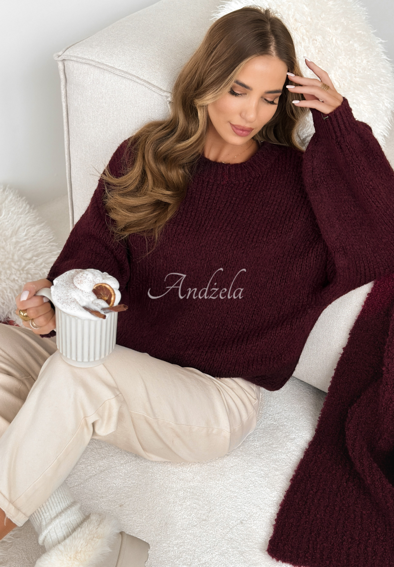 Oversize-Pullover aus Wolle Pink Mountain Burgunderrot