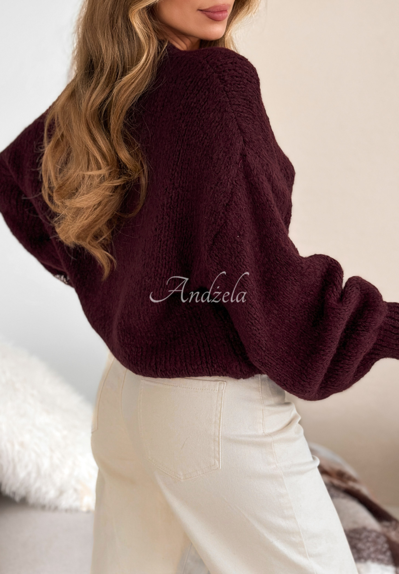 Oversize-Pullover aus Wolle Pink Mountain Burgunderrot