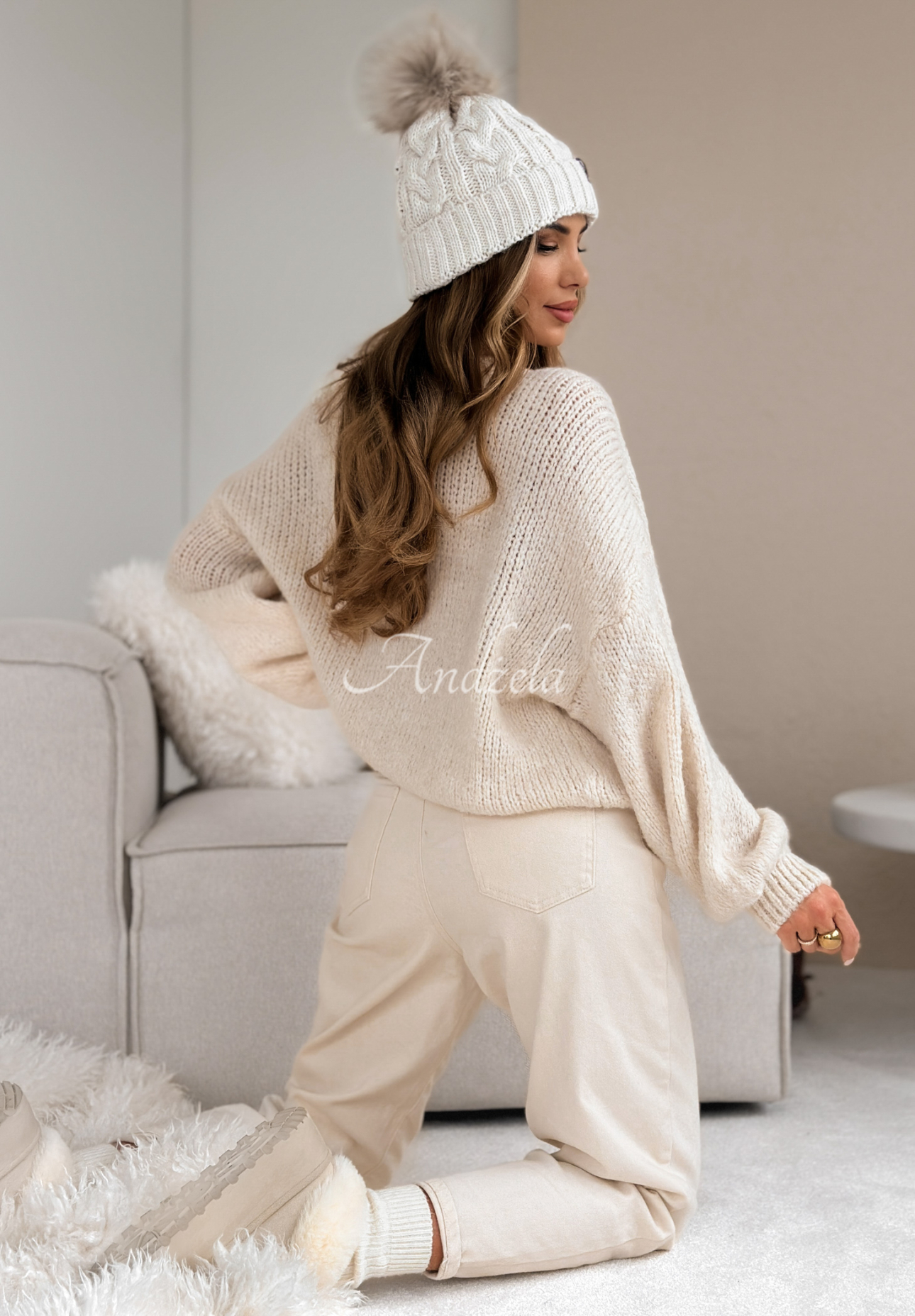 Oversize-Pullover aus Wolle Pink Mountain Beige