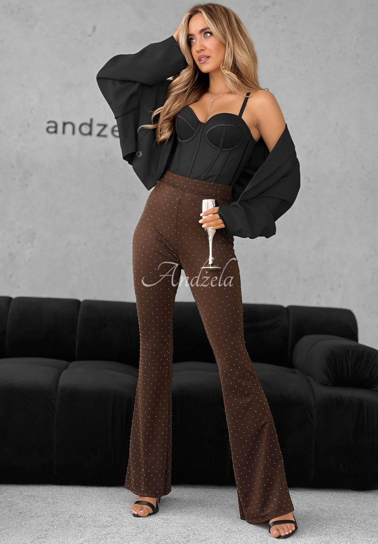 Ausgestellte Leggings mit Kristallen Glittery Me Schokoladenbraun