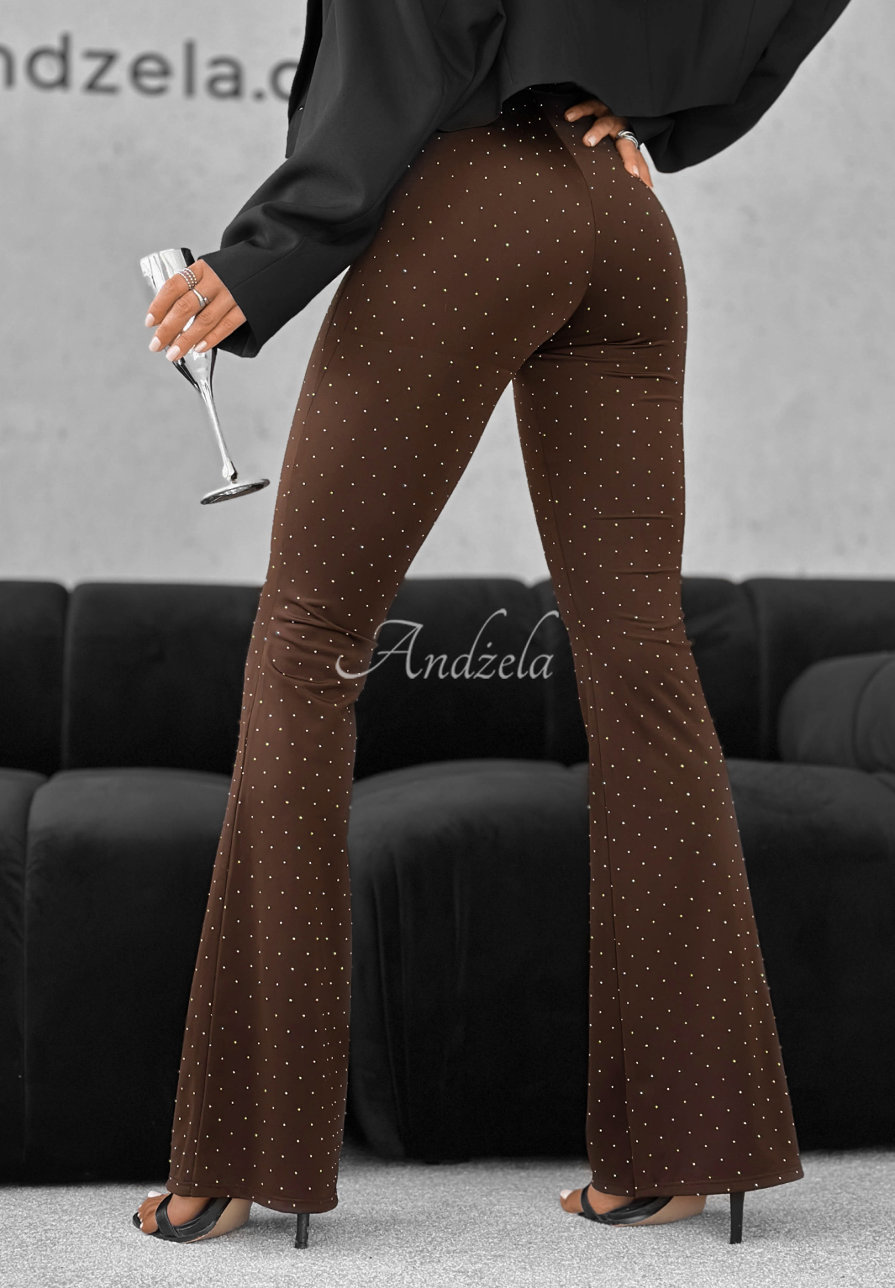 Ausgestellte Leggings mit Kristallen Glittery Me Schokoladenbraun