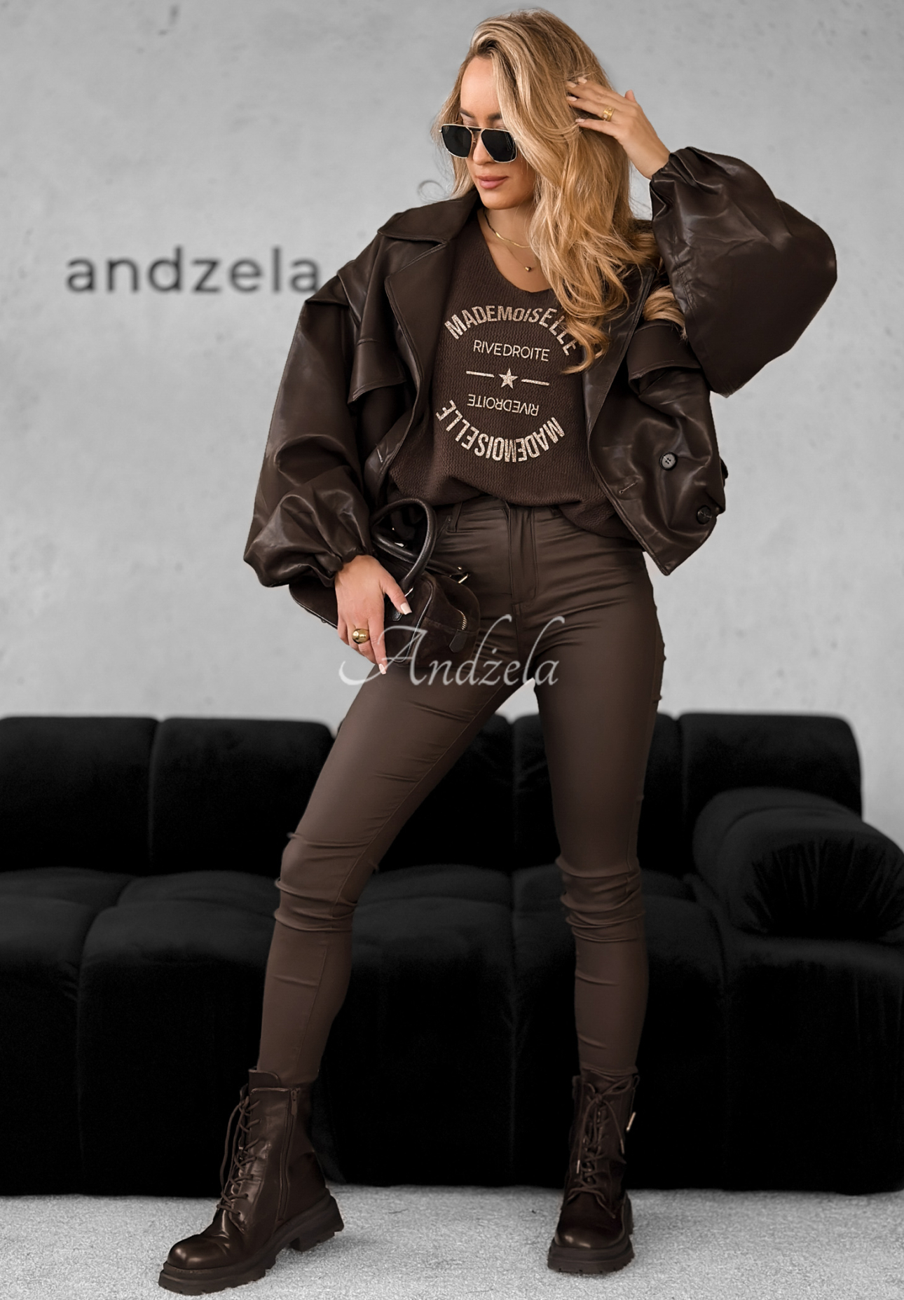 Viskosepullover mit Print Miss Mademoiselle Schokoladenbraun