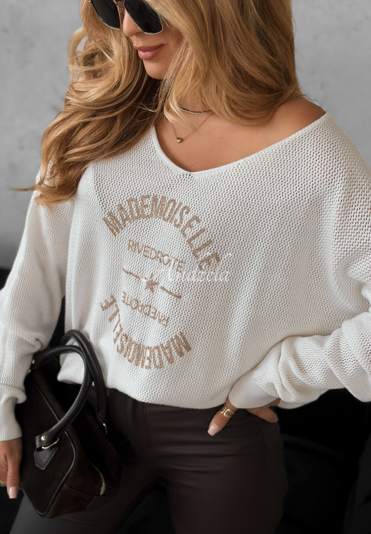 Viskosepullover mit Print Miss Mademoiselle Ecru