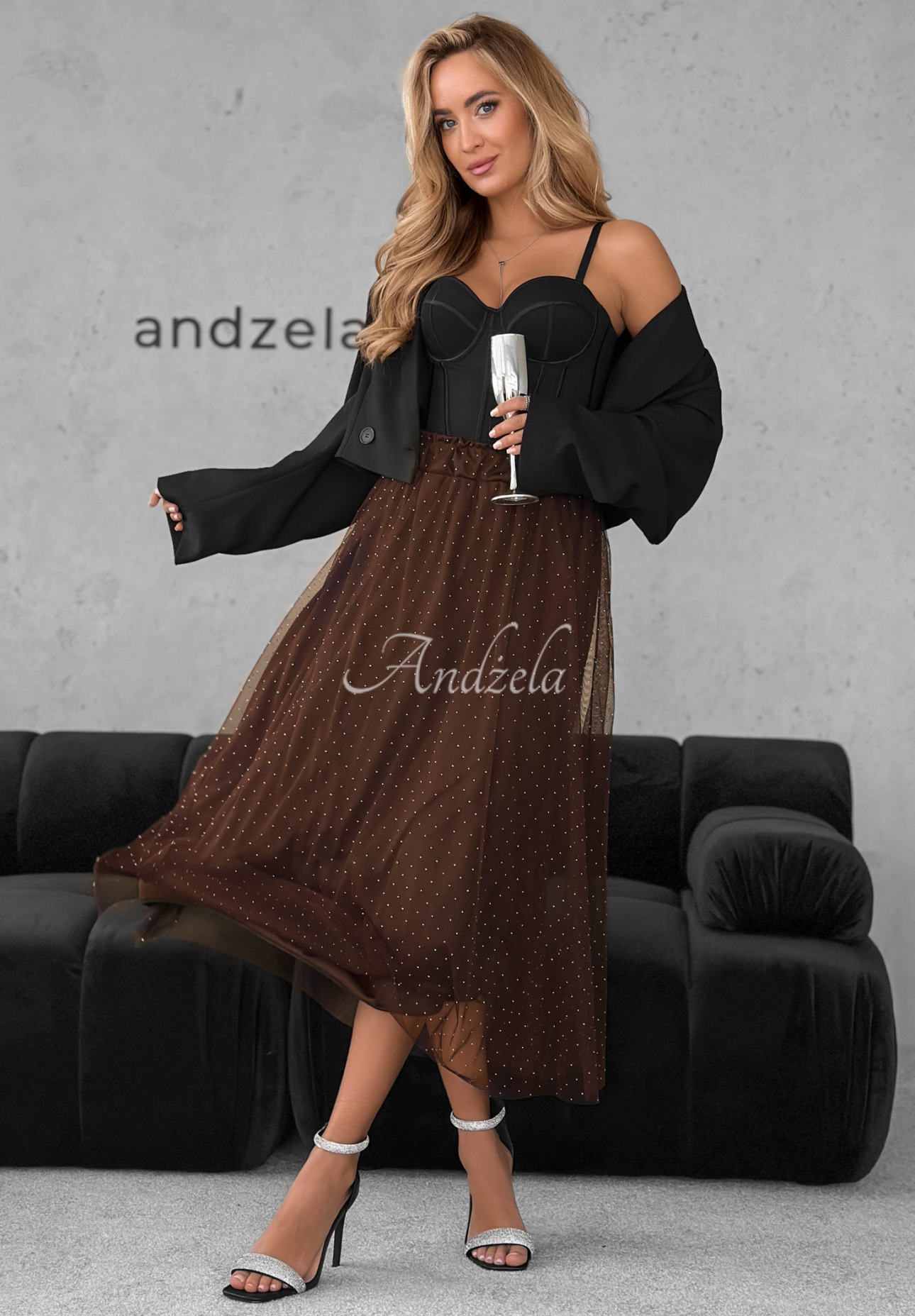 Tüllrock mit Kristallen Diamond Twirls Schokoladenbraun