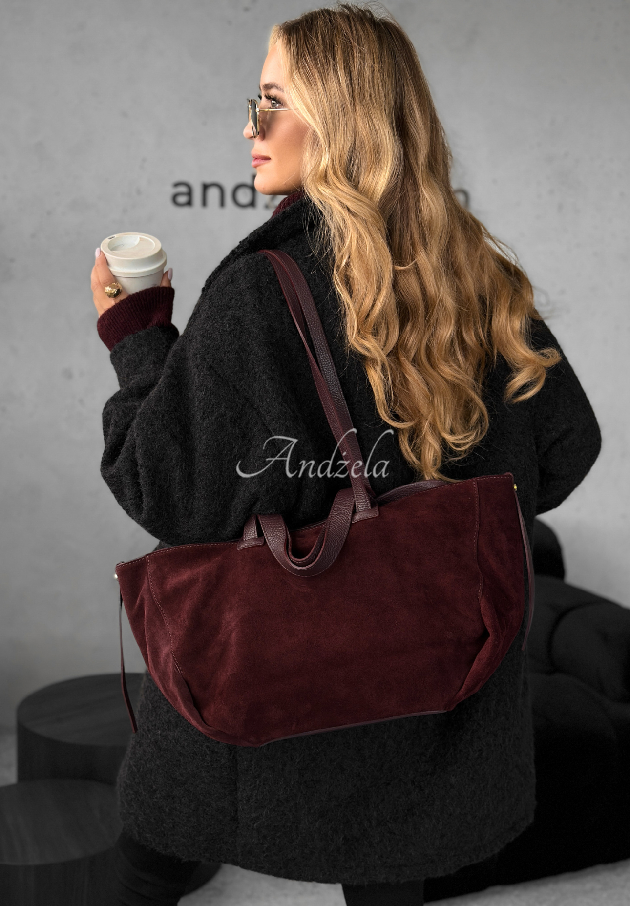 Wildlederhandtasche Inspirational Burgunderrot
