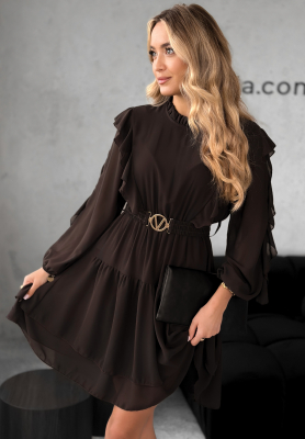 Minikleid mit Rüschen Without Words Schokoladenbraun