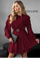 Kleid mini z falbankami Without Words Burgunderrot