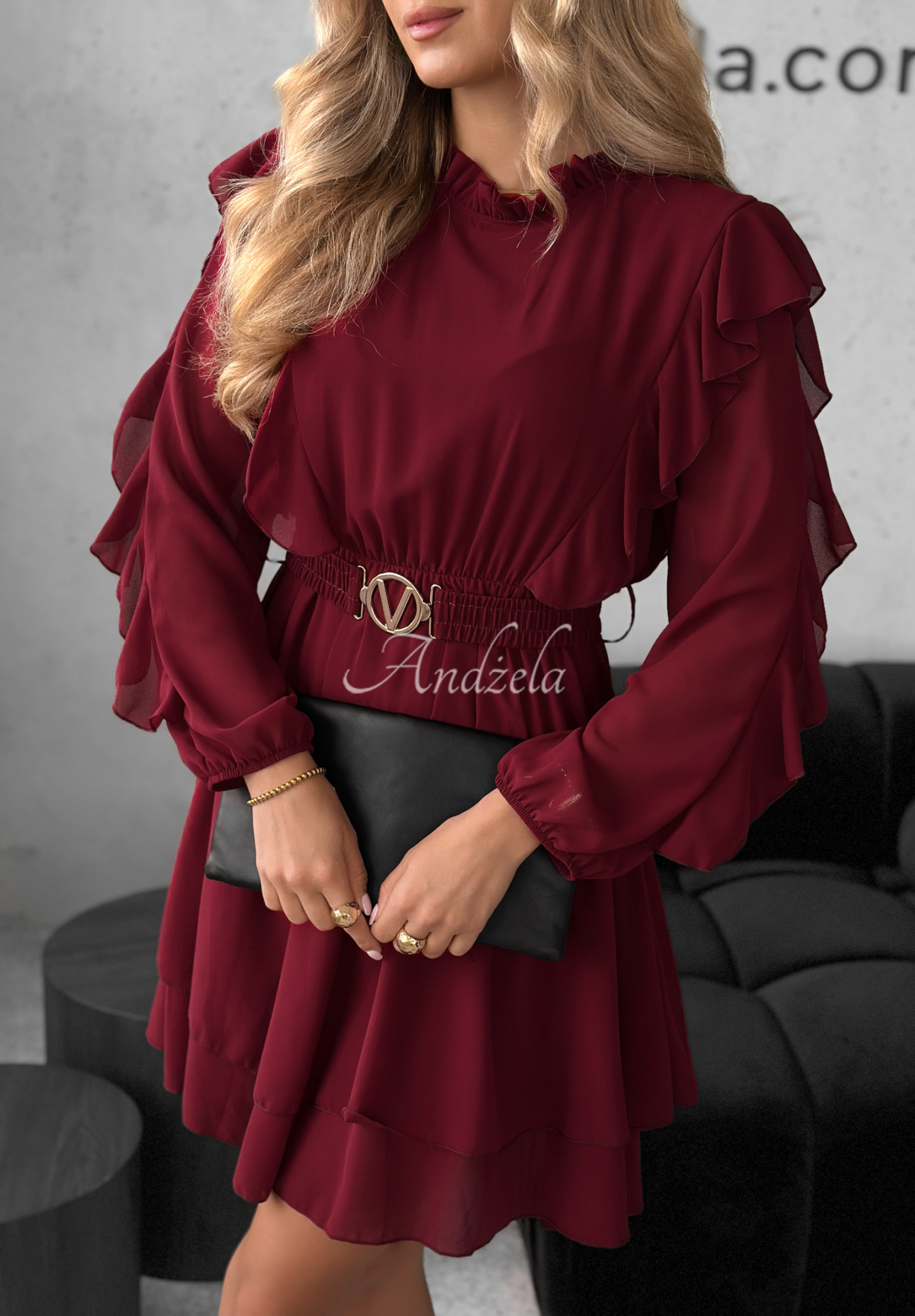 Minikleid mit Rüschen Without Words Burgunderrot